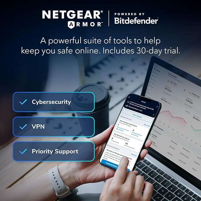NETGEAR Orbi 370 Series Dual-Band WiFi 7 Mesh Network System for Home (RBE372) – Wireless Router + 1 Extender, Security Features, 5 Gbps, Covers 4,000 sq.ft., 70 Devices, 2.5GB Internet Port, BE5000