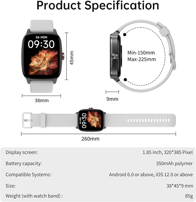 Smart Watches for Women Men with Bluetooth Call & AI Voice, 1.85" HD Fitness Tracker with Heart Rate SpO2 Sleep Monitor, 100+ Sports Modes,Mini Games, IP68 Waterproof Smartwatch for Android iOS Phones