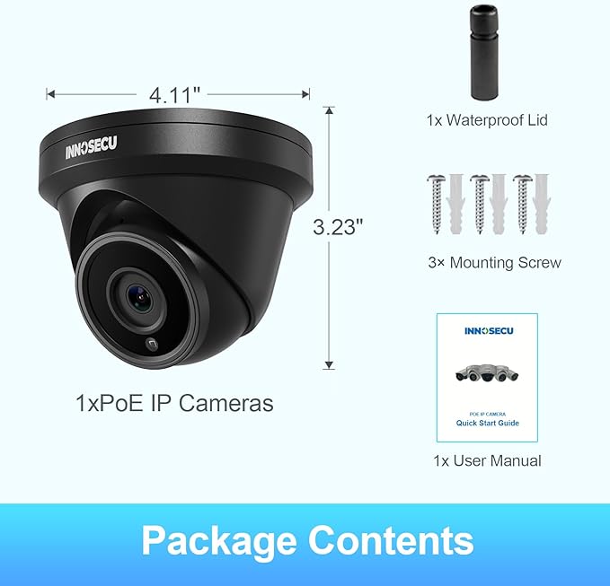 8MP 4K Turret PoE Camera, Surveillance IP Security Camera, Outdoor Waterproof IP67, Built-in Mic, 2.8mm Lens Wide Angle 110°, Face Detection, Human/Vehicle Detection, IND8BR93A-B (Black)