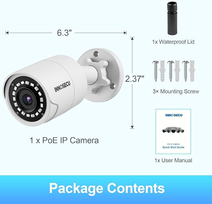 IP PoE Camera 4MP, Outdoor Indoor Bullet Security Surveillance Camera, Waterproof IP6, Built-in Mic, 2.8mm Lens Wide Angle 110°, Motion Detection, Human/Vehicle Detection, INB4FR38F (White)