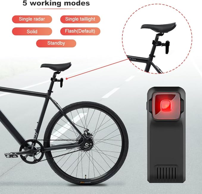 BY-J Bike Radar Tail Light, Visual and Audible Alerts for Approaching Vehicle, Compatible with Garmin Wahoo Bike Computers & Smartphone