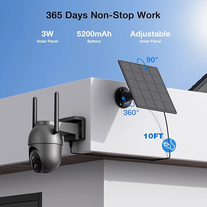 Aume 4MP Security Cameras Outdoor Wireless, No Subscription, 2-Cam Kit, Solar-Powered, Home Security Camera System with 360° Pan & Tilt, Color Night Vision, Easy Setup, 5GHz & 2.4GHz Router Compatible