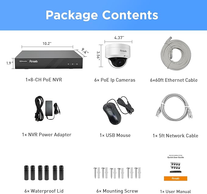 4K Security Camera System 8 Channel, 6X Wired 8MP IK10 Vandal Proof PoE Vandal Dome Cameras Outdoor Person Vehicle Detection, 100ft IR Night Vision, 4K 8CH PoE NVR with 2TB HDD, PD54A0608-8M2