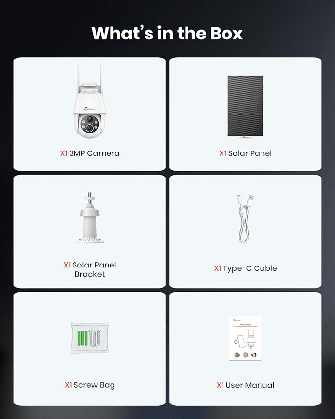 Solar Security Cameras Wireless Outdoor 2K, Self Charged WiFi Cameras for Home Security Battery-Powered, 360°PTZ 3MP Color Night Vision, IP66,Two-Way Audio, Alexa/Google Assistant,2.4Ghz Only