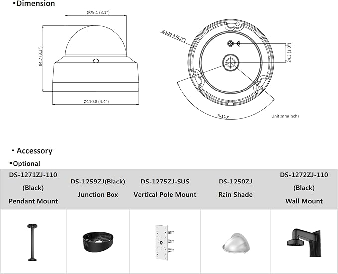 DS-2CD2183G2-I 4K 8MP Hik PoE Dome IP Camera Indoor Outdoor, Acusence, Human/Vehicle Detection, 98ft IR Night Vision, H.265+, IP67, 512GB microSD Card, 2.8mm Lens Hik-Connect APP