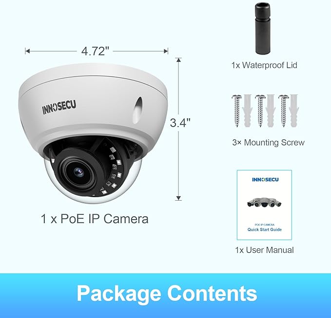 PoE Camera 5MP, Vandal-Proof Dome Security Surveillance Camera Outdoor IP67, Built-in Mic, 2.8mm Lens Wide Angle 110°, Smart Motion Detection, Night Vision 100ft, No PT Supported. IND5GR56A