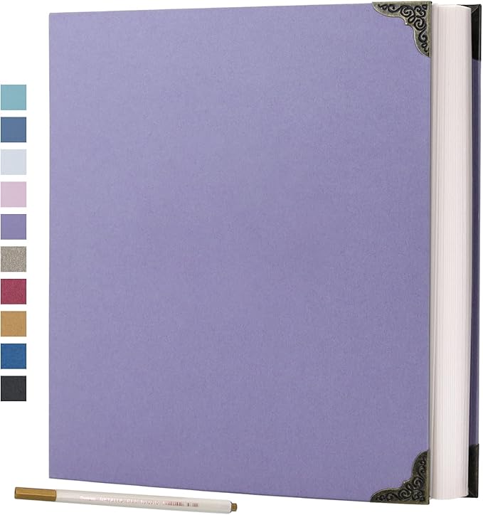 Vienrose Photo Album Self Adhesive 40 Pages Hardcover with DIY Scrapbooking Kit 3 Rings Paper Scrapbook for Lover Friends Kids Wedding Purple