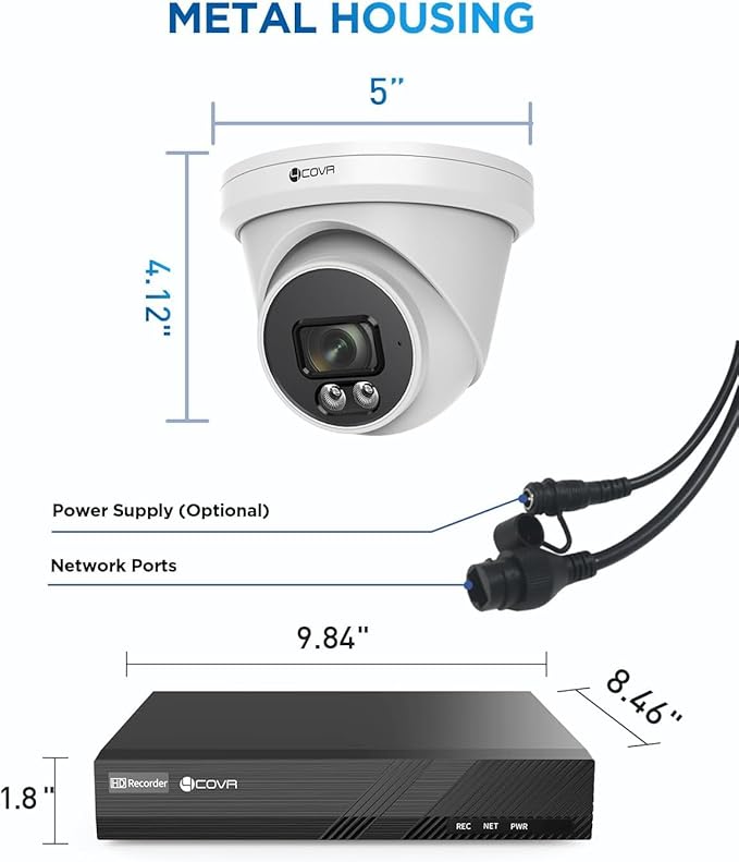 4COVR PoE Security Camera System Outdoor, 8X 5MP 110° Wide View Angle IP67 Dome IP Camera with Audio, 4K 8 CH NVR 2TB HDD, AI Human Vehicle Detection & Night Vision, 24/7 Recording, LY97SA5M0808-1