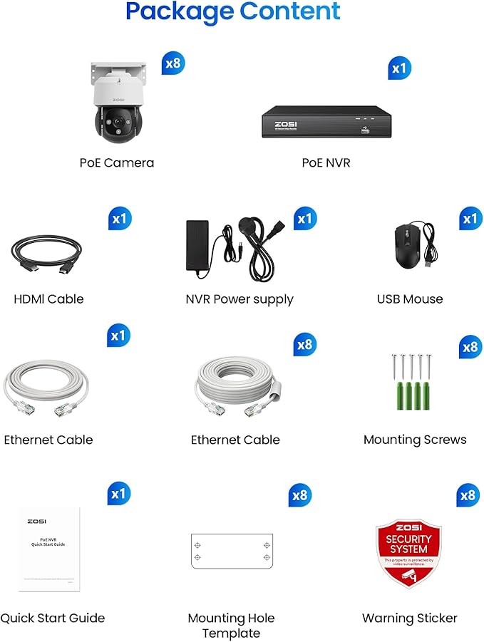 ZOSI C290 4K 8CH POE Security Camera System (Up to16CH), 8 x 8MP Wired PoE IP Dome Cameras Outdoor Indoor, 360 View, AI Human/Vehicle/Face Detection, Two-Way Talk, Siren Alarm, Auto Tracking, 2TB HDD