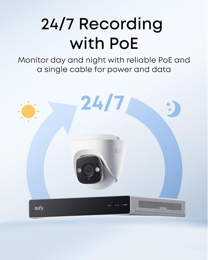 eufy PoE Bullet Security Camera E41, NVR Wired Add On Cam, Requires eufy NVR,4K UHD, 24/7 Recording, Human/Vehicle/Pet AI Detection, Red and Blue Strobe, Plug and Play
