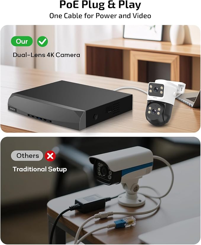《Dual Lens & Auto Tracking》4K PoE Security Camera System Outdoor, PTZ Video Surveillance Cameras Systems with Color Night Vision, Surveillance DVR Kits