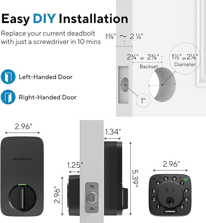 ULTRALOQ Bolt NFC Smart Deadbolt Lock for Front Door, Tap to Unlock with Apple Home Key and Android NFC Built-in Wi-Fi, App Control, Auto-Lock, Works with HomeKit, Alexa, Dual Battery, BHMA Certified
