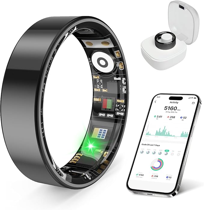 Smart Health Ring, Featuring Stress and Sleep Monitoring Functions, Compatible with iOS and Android, Waterproof Fitness Tracker for Women & Men, No Subscription Fee. (Black, 11)