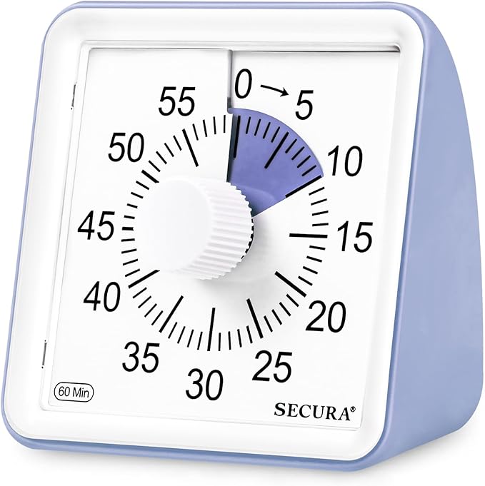 Secura 60-Minute Visual Timer, Classroom Timer, Countdown Timer for Kids and Adults, Time Management Tool for Teaching (Purple & Purple)