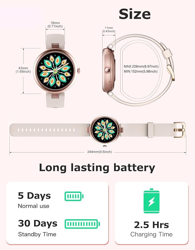 Fitness Tracker, Round Fitness Watches for Women with Bluetooth Call Heart Rate Monitor Sleep Tracker Calorie/Step Counter, Birthday Gift for Women Lady Mom Waterproof (Starlight)