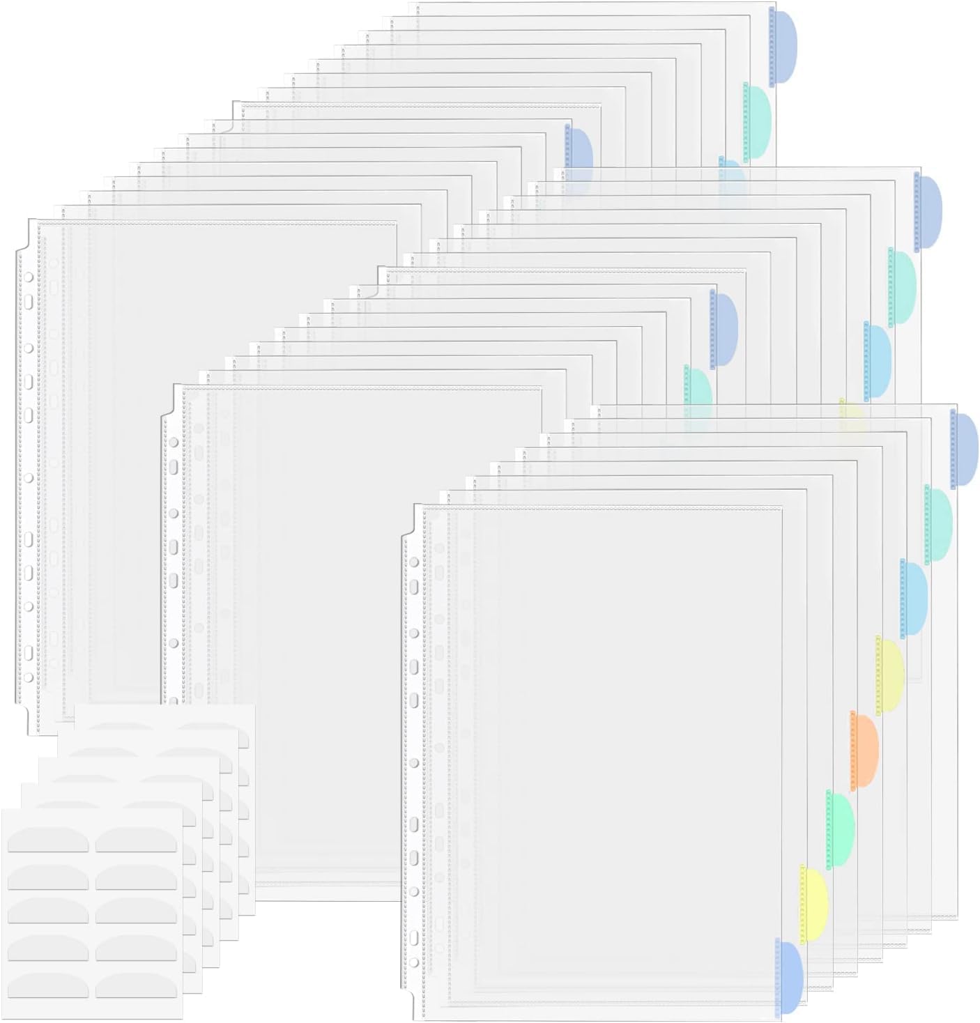 5 Set of 40 Pack A4 Plastic Sleeves Binder Index Dividers Pocket Dividers for 2/3/4 Ring Binder with 8 Tabsï¼Clear Plastic Sheet Protectors Paper Organizer for School Home Office