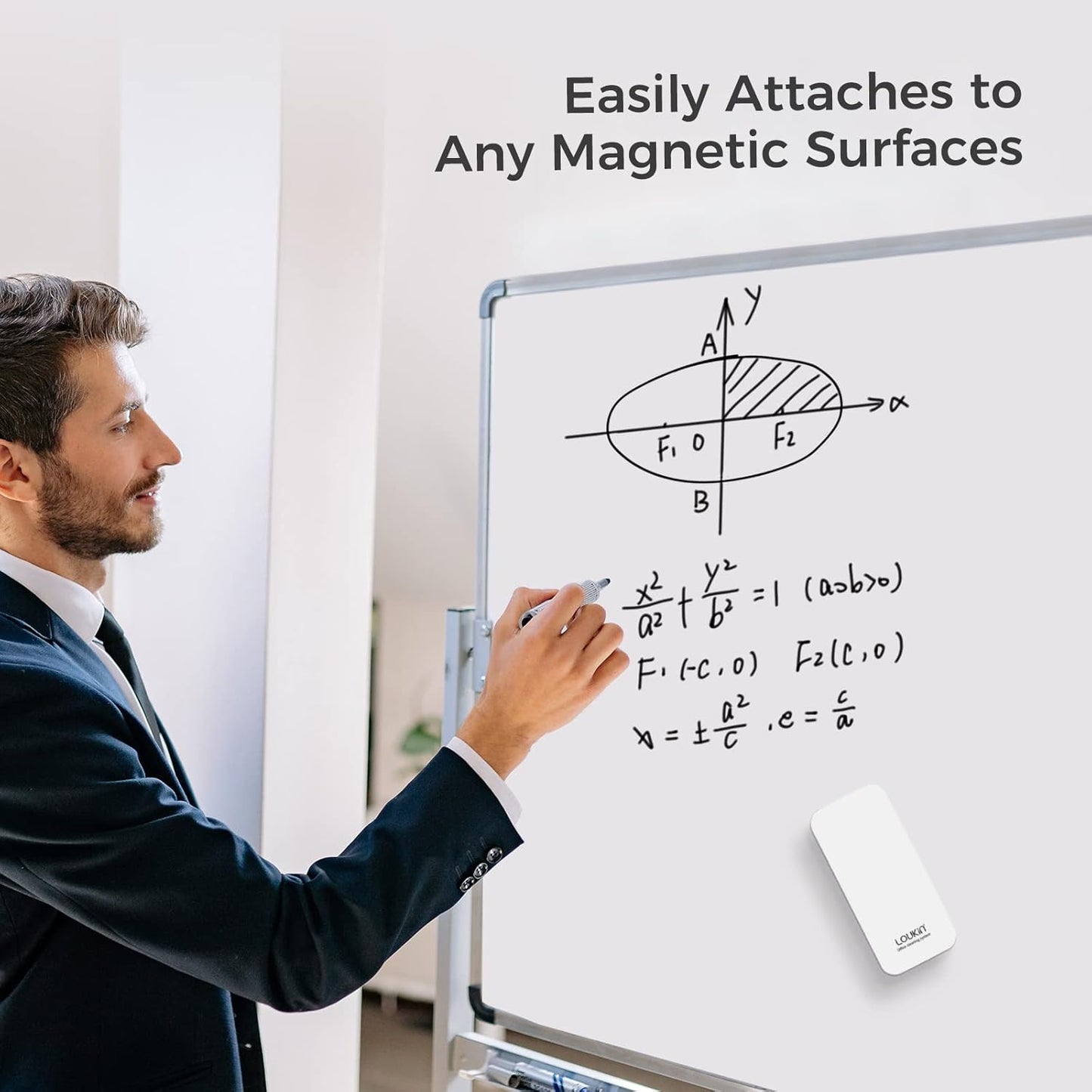loukin Magnetic Dry Erase Eraser, Whiteboard Eraser, Glass Board Remover, 3.4 fl oz Whiteboard Cleaner Included, for Classroom, Home and Office Use (White)