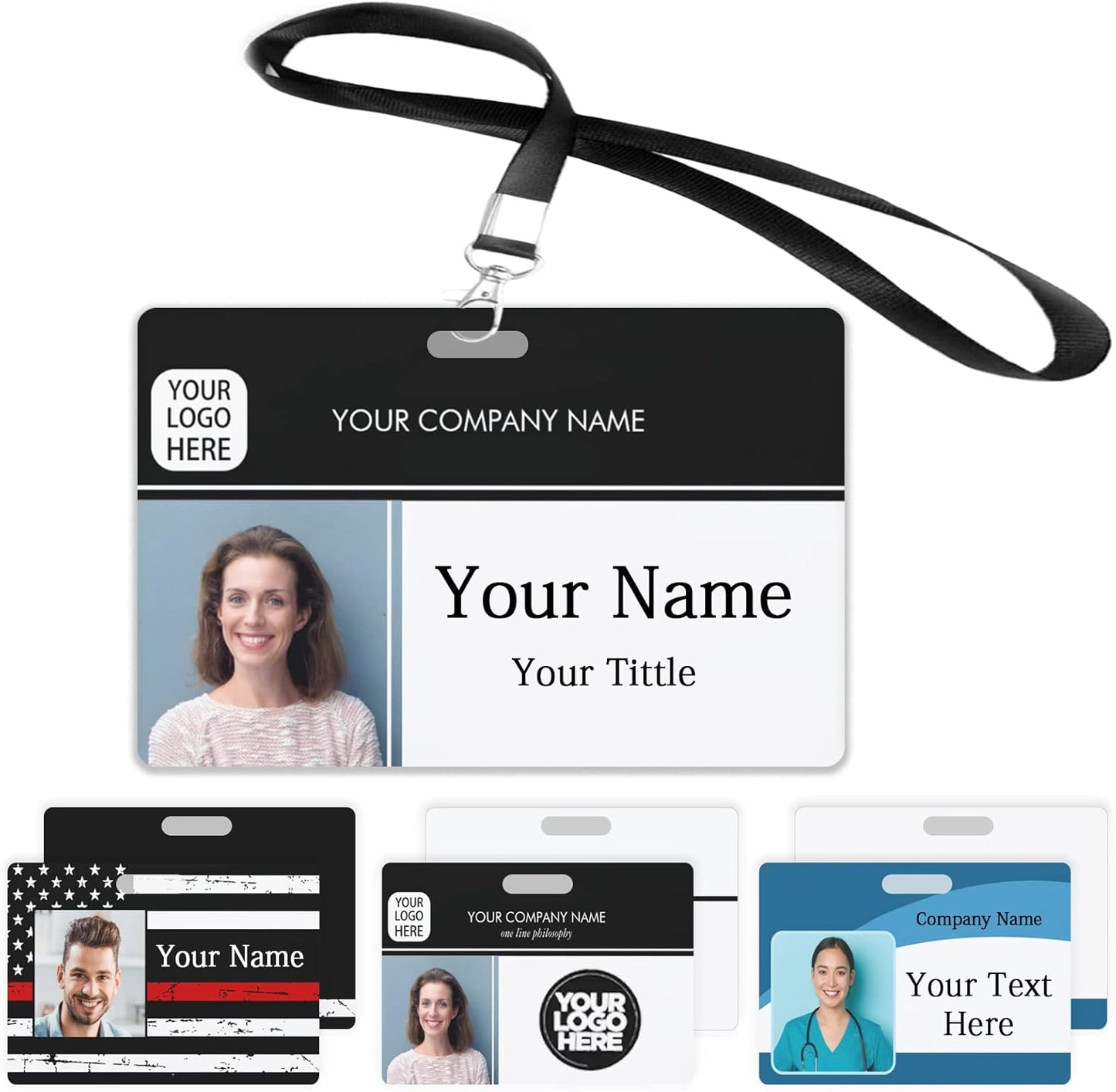 Custom Id Badge, Personalized Employee Photo Identification Card with Lanyard, Durable ID Card for Office Worker Doctor Nurse Student-Horizontal-Template1