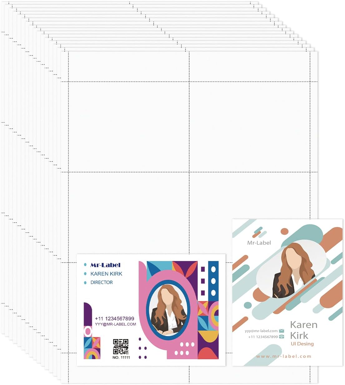 Mr-Label 150 Name Badge Inserts, 230GSM Heavyweight Insert Badge Refill, 3 x 4 inch, Two-Sides Printable Card Stock, Micro-Perforated, White, Compatible with Inkjet/Laser Printer