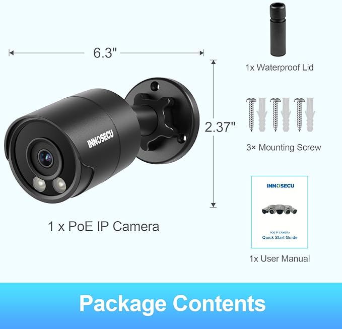 PoE Camera 4MP, Outdoor IP67 Bullet Security IP Camera, Smart Dual Light Full Color Night Vision, Built-in Mic, 2.8m Lens 110° Angle Viewing, Human/Vehicle Detection, INB4FD38F-B (Black)