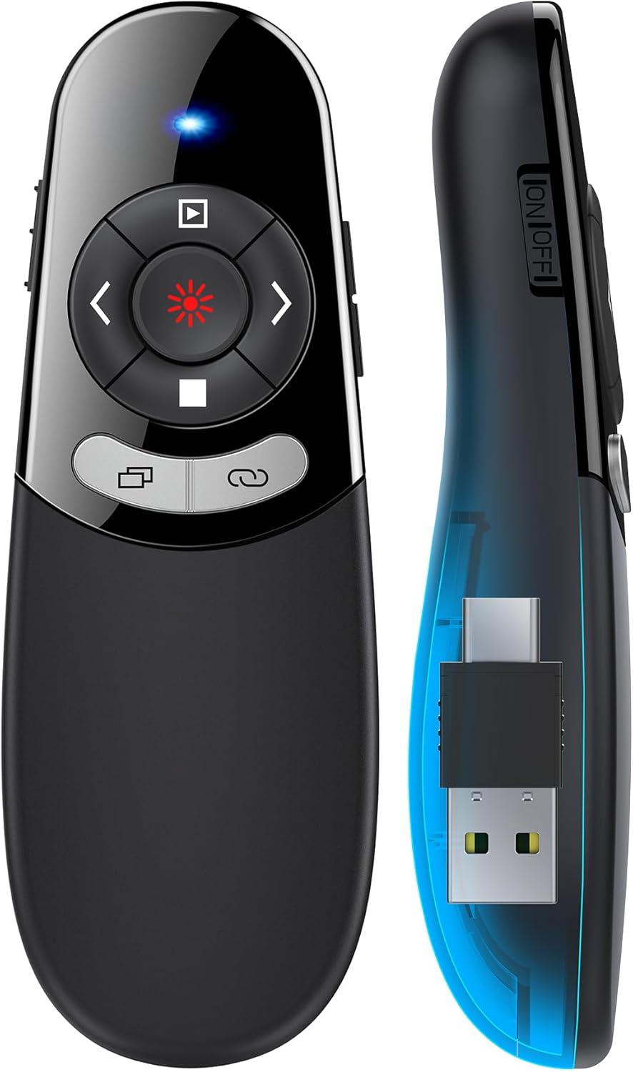 2 in 1 Type C USB Presentation Clickerï¼Wireless Presenter Remote PowerPoint Clicker for Computer Presentations with Volume Control,Slide Advancer for Mac Laptop
