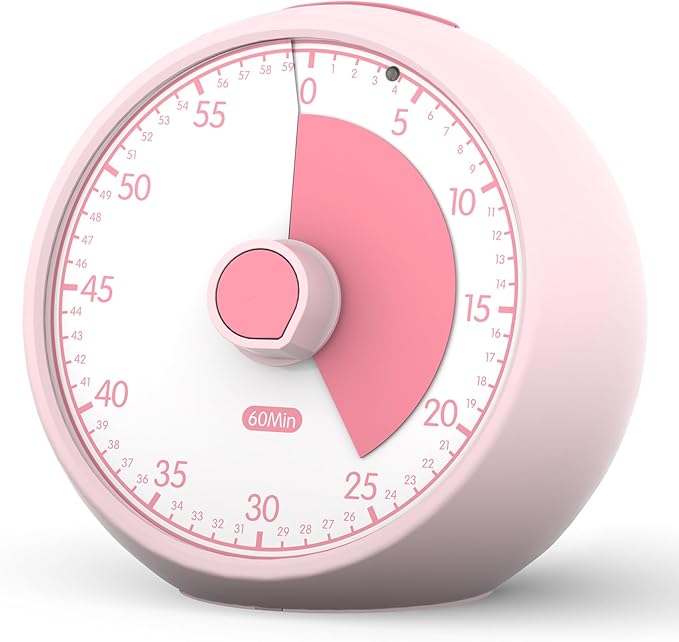 Visual Timer for Kids 60-Minute - Countdown Timer with Optional Alarm, Focus Tool for ADHD & Autism, Time Management for Homework, Chores, Office, Kitchen, Teaching & Study Routines (Pink)