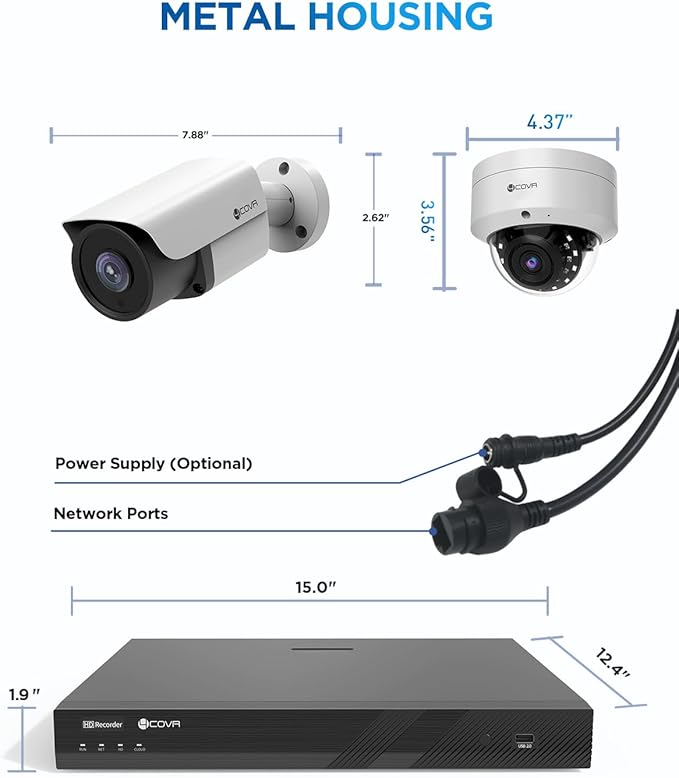 4COVR 16 Channel 4K Security Camera System - Human Vehicle Detection, 4K 4TB NVR, 4 Dome IK10 Vandal-Proof 4 Bullet 8MP Wired PoE IP Camera for Businesses, IP67 Outdoor, Remote Access, LYH54A8M1608