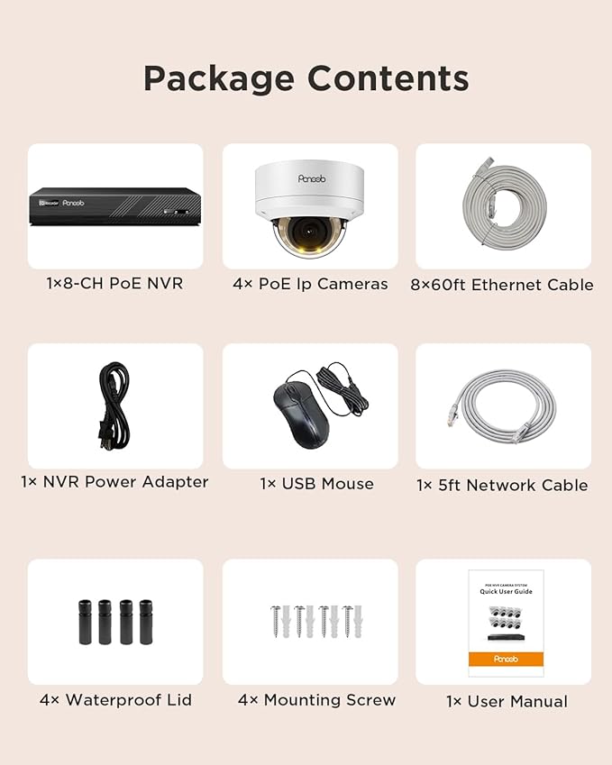 PoE Security Camera Systems, 5MP 8 Channel NVR w/ 2TB HDD, 4PCS Wired 5MP 2.8mm Smart Person Vehicle Detection Outdoor Dome IP Cameras for Home, 24/7 Audio Recording, PD54Y0408-5M