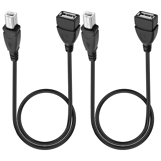 XMSJSIY USB Female to Type B Male Printer Cable USB 2.0 A to Type-B Extension Cable Connector High Speed for Printer, Scanner, External Desktop Hard Drives - 50CM/1.64FT 2 Pack