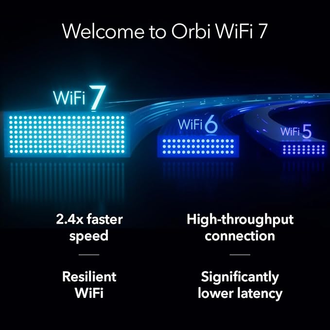 NETGEAR Orbi 770 Series Tri-Band WiFi 7 Mesh Network System (RBE772) - Router + 1 Satellite Extender, Security Features, Up to 11Gbps, Covers up to 5,500 sq.ft., 100 Devices, 2.5 Gig Internet Port