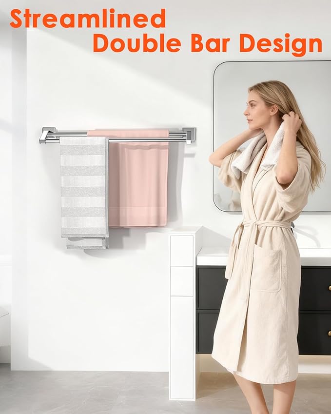 Alise Bath Double Towel Bars Towel Racks for Bathroom Lavatory,Wall Mount Towel Holder Heavy Duty SUS304 Stainless Steel Towel Hanger Towel Rail,Polished Chrome,20 Inch