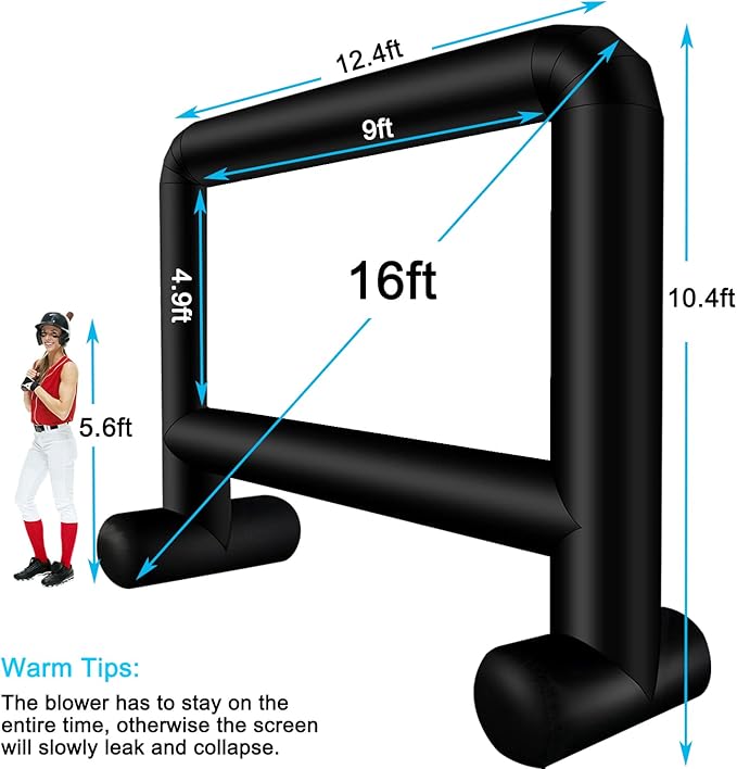 16 Feet Inflatable Movie Screen Outdoor, Inflatable Projector Screen with Blower Carry Bag - Supports Front and Rear Projection Blow Up Screen for Backyard Movie Night Pool Party