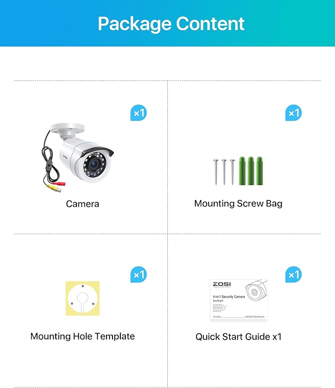ZOSI 2MP 1080p HD Security Camera Outdoor Indoor 1920TVL (Hybrid 4-in-1 HD-CVI/TVI/AHD/960H Analog CVBS),24PCS LEDs,80ft Night Vision, 90°View Angle, Weatherproof Surveillance CCTV Bullet Camera