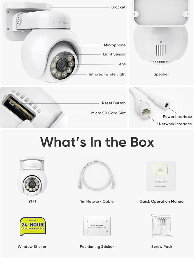 SANNCE 4K 8MP PoE IP Dome Camera with Microphone/Audio, PT Security Camera Outdoor Night Vision 100ft Waterproof IP66 Indoor Wide Angle 2.8mm 24/7 Recording