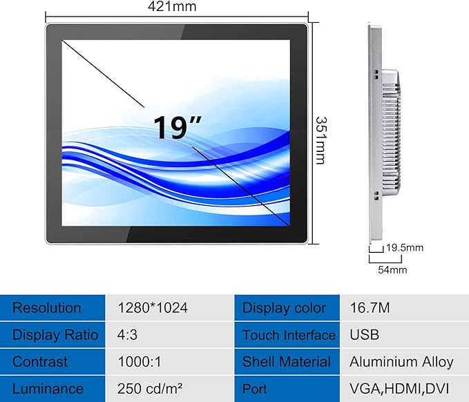 GreenTouch 19 Inch Front IP65 Panel Rugged Metal Case Display Touch Screen Industrial Grade Open Frame LCD Monitor - 1280x1024