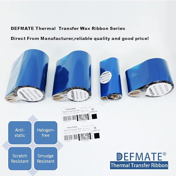 12 Count Pack 4.33" x 1476' Thermal Wax Ribbon Core 1" Enhanced Wax Resin for Zebra Desktop Printer S4M Z4M 105SE 105S 105SL 105SLPlus 160S S500 S600