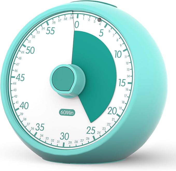 Visual Timer for Kids 60-Minute - Countdown Timer with Optional Alarm, Focus Tool for ADHD & Autism, Time Management for Homework, Chores, Office, Kitchen, Teaching & Study Routines (Green)