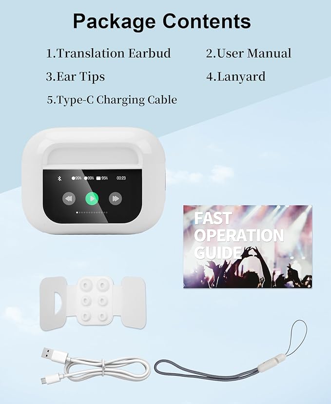 Ai Translation Earbuds Real Time, 144-Language Translator Earbuds with Accent Support & 8-Language Offline Translator Device - Two Way Translation Headphones for Language, Learning, Travel, Business