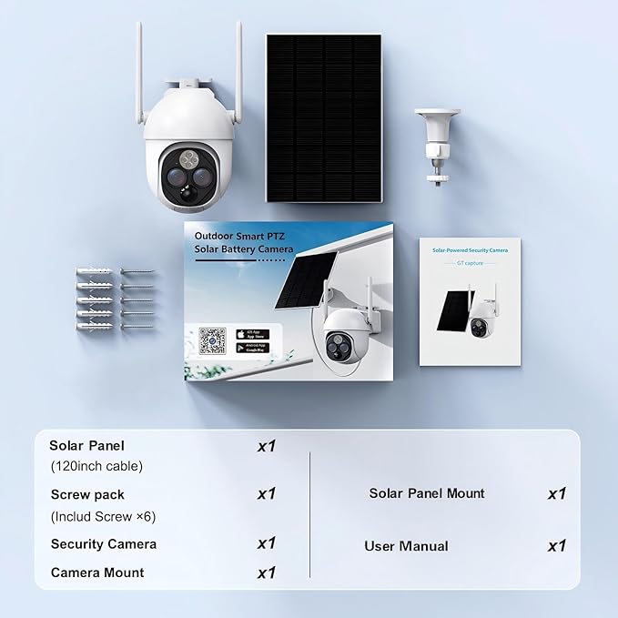 Dual-Lens Solar Security Cameras Wireless Outdoor, 360° View 10X Zoom WiFi Cameras for Home Security with PIR Detection, 2-Way Audio, IP65 Waterproof Spotlight Siren Alarm, SD/Cloud Storage
