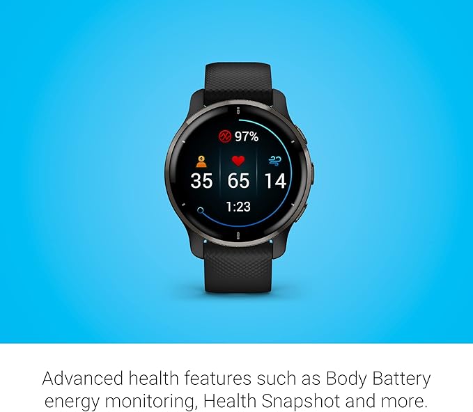 Garmin Venu 2 Plus, GPS Smwatch with Call and Text, Advanced Health Monitoring Fitness Features, Slate Black Band, One Size (Renewed)
