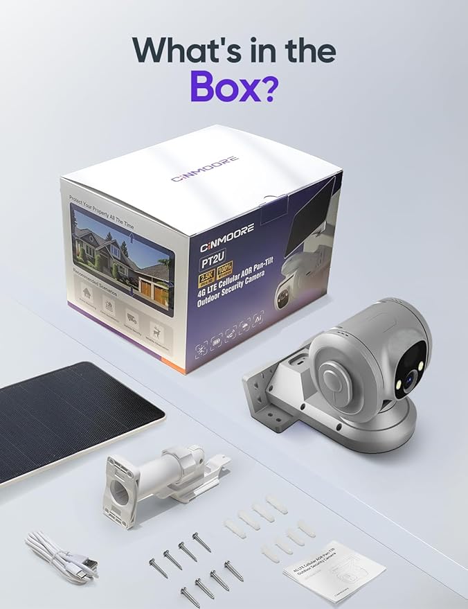 4G LTE Cellular Security Camera Solar-Powered Wireless Outdoor, 24/7 Recording No WiFi Needed, 2.5K 4MP Color Night Vision, 360° Pan & Tilt Live View, Includes SIM Card & 64GB eMMC