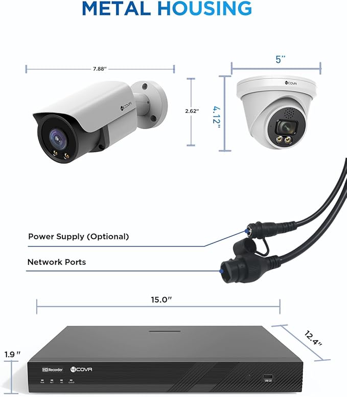 4COVR 4K PoE 32 Channel Security Camera System 2-Way Audio Talk, Person Vehicle Detection & Smart Color Night Vision, UHD NVR 8TB HDD, 12 Dome 12 Bullet 8MP IP Camera Business IP67, LYH37Y8M3224