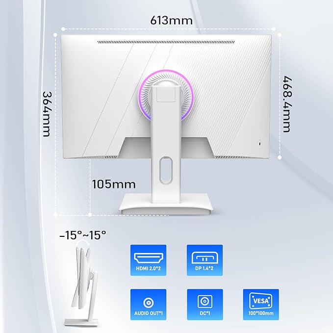 27” White Monitor,QHD (2560x1440P) 180Hz 100% sRG Computer Monitors,IPS Panel, 3Sides Frameless, Flicker-Less,Blue Light Filter, for Office & Gaming (DP,HDMI)
