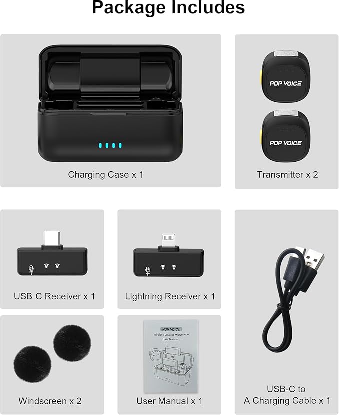 Mini Microphone for iPhone Android, Wireless Mic with 40H Battery, Noise Cancellation, 48KHz 16-Bit, 164ft Range, Magnetic & Clip on Lavalier Microphone for Video Recording, YouTube, Tiktok, Vlogging