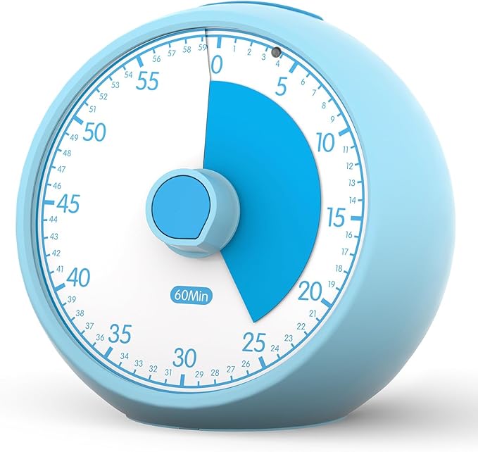 Visual Timer for Kids 60-Minute - Countdown Timer with Optional Alarm, Focus Tool for ADHD & Autism, Time Management for Homework, Chores, Office, Kitchen, Teaching & Study Routines (Blue)
