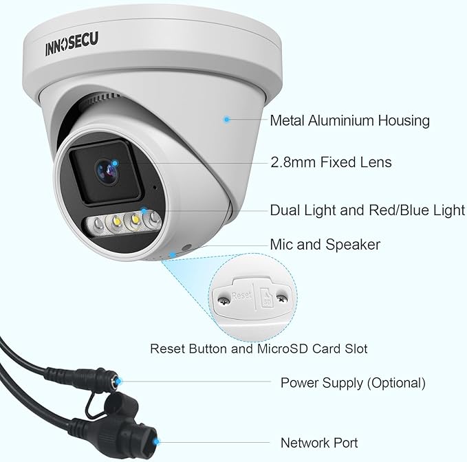 8MP AI PoE Camera, Outdoor Security IP Dome Camera, Smart Sound Alarm, Light Color Night Vision, AI Human/Vehicle Detection, Two Way Audio, 2.8mm Lens Wide Angle 110°, IND8BD97D