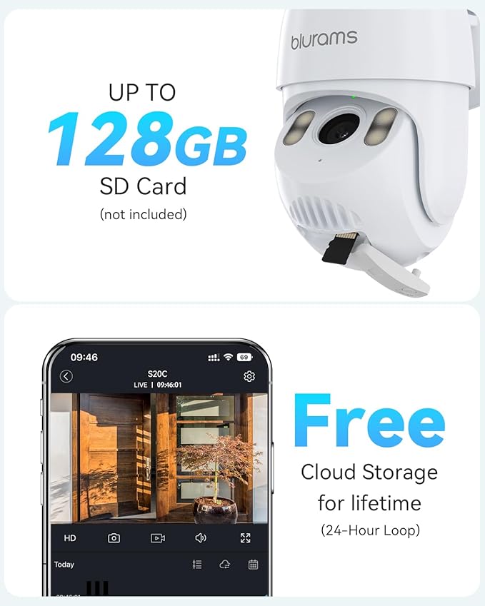 blurams 2K Security Camera Outdoor, Pan-Tilt Outdoor Camera Wired w/360° View, Motion Tracking, 2.4/5GHz WiFi 6, 2-Way Audio, Weatherproof, Free Person/Motion Detection, 24/7 Recording 2Pack