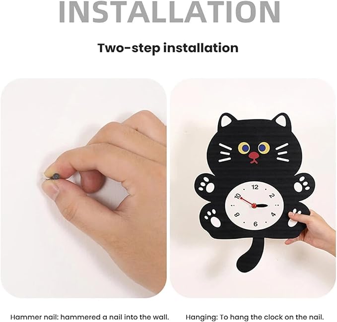FASHION in THE CITY Adorable Cat Themed Swing Wall Clock,Silent Pendulum Clock,Easy to Read Analog Clock for Cat Lovers,Nursery, Kitchen, Cute Home Decor Gift (YBZ001-Brown)