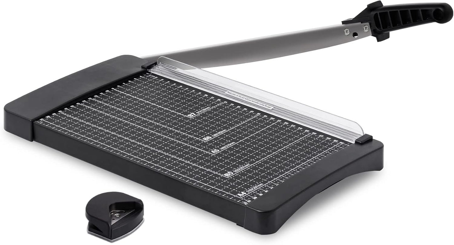 TIANSE Paper Trimmer Paper Cutter Guillotine with Safety Blade Lock 12â 8 to 12 Sheet Capacity Heavy Duty Metal Base A4 Paper Cutting Board for Home Office School