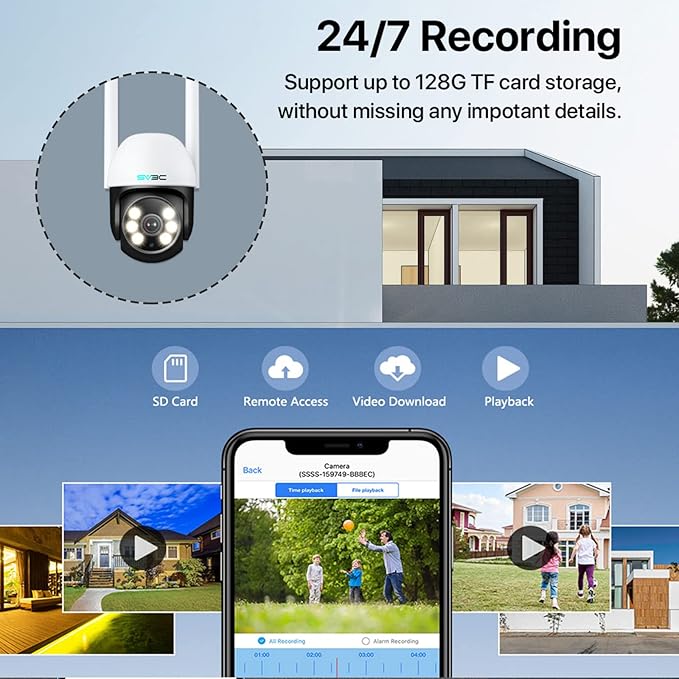 SV3C PTZ Security Camera Outdoor, Pan Tilt Dome WiFi IP Camera with Auto Tracking, 1080P Color Night Vision, 2-Way Audio, Humanoid Detection, Waterproof, 24/7 Recording, SD Card Storage, Remote Access